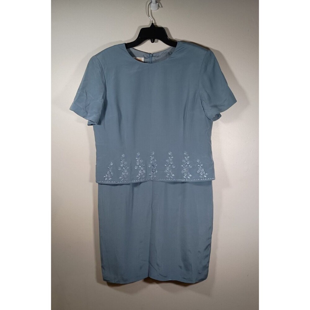 Vintage Talbots Silk Grey Shoulder Pads 80s 90s Zip Embroidered Dress Size 18